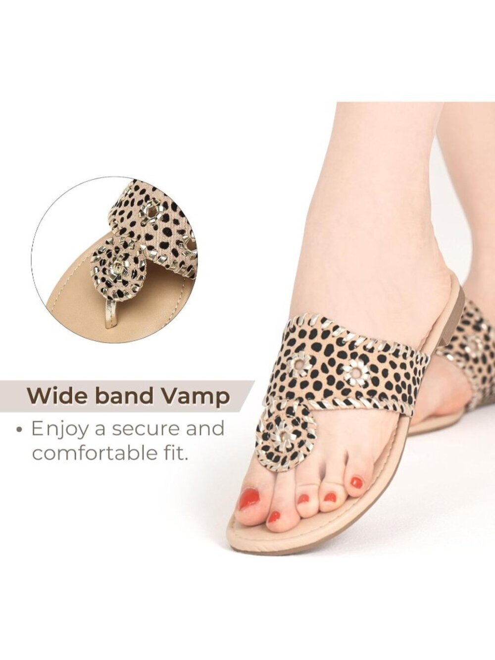 Women's Flat Sandals Flip Flop Leopard Sandals Dressy Thong Sandals Slip On - Picture 3 of 5